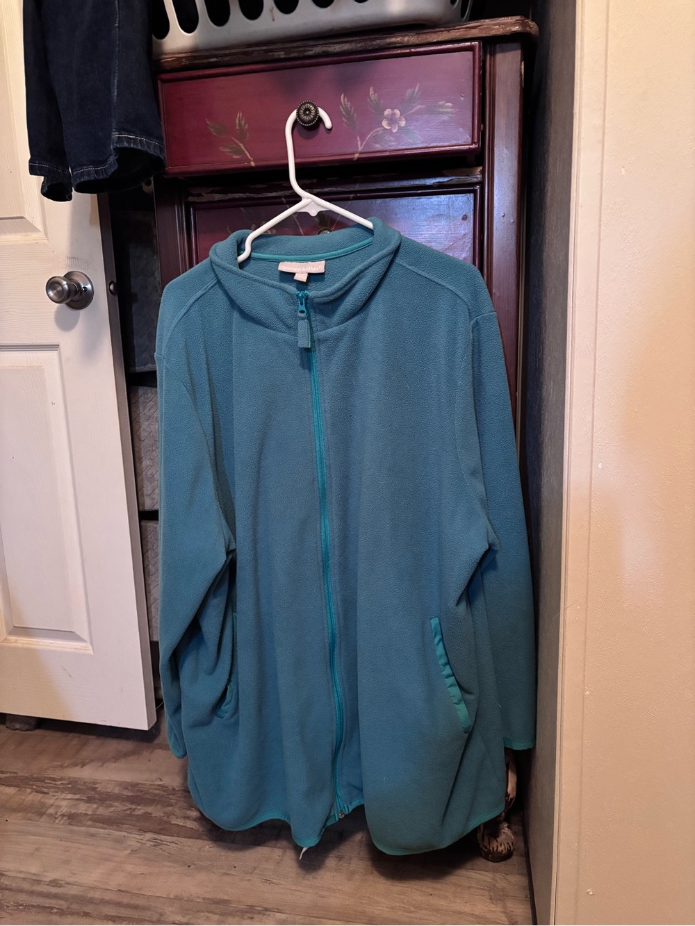 Woman Within Teal Full-Zip Teddy Fleece Jacket